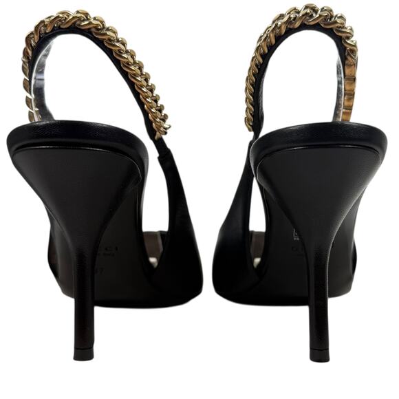 Gucci Signoria Leather Slingback Pointed Toe Pumps Shoes Black Size 37 - Picture 6 of 12